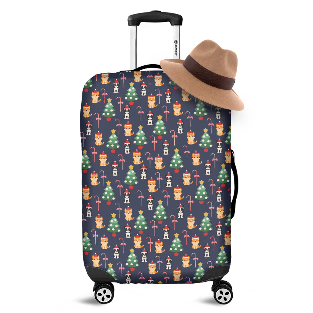 Christmas Boston Terrier And Corgi Print Luggage Cover