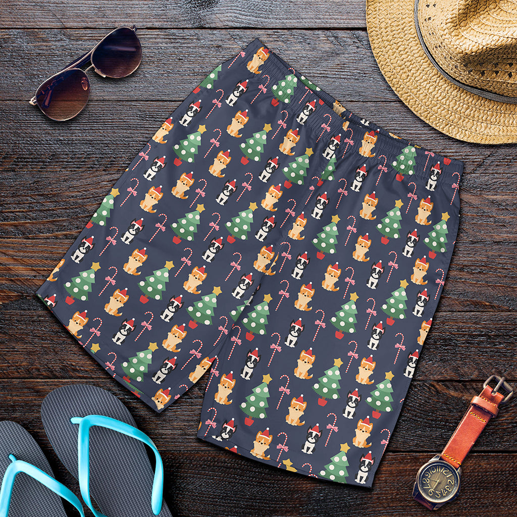 Christmas Boston Terrier And Corgi Print Men's Shorts