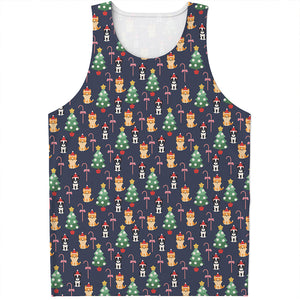 Christmas Boston Terrier And Corgi Print Men's Tank Top