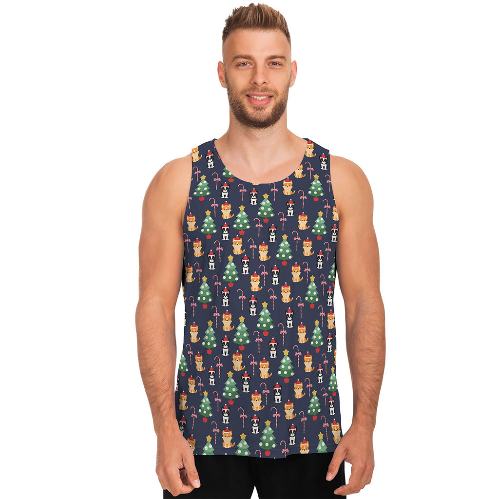 Christmas Boston Terrier And Corgi Print Men's Tank Top