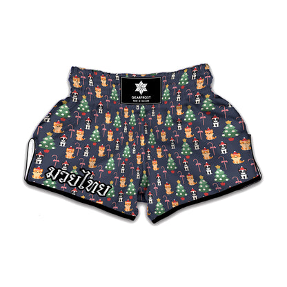 Christmas Boston Terrier And Corgi Print Muay Thai Boxing Shorts