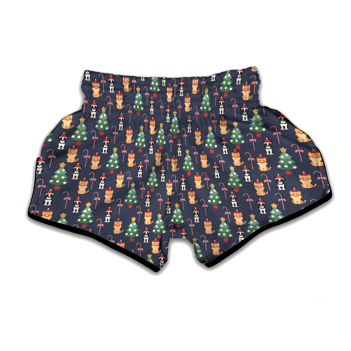 Christmas Boston Terrier And Corgi Print Muay Thai Boxing Shorts