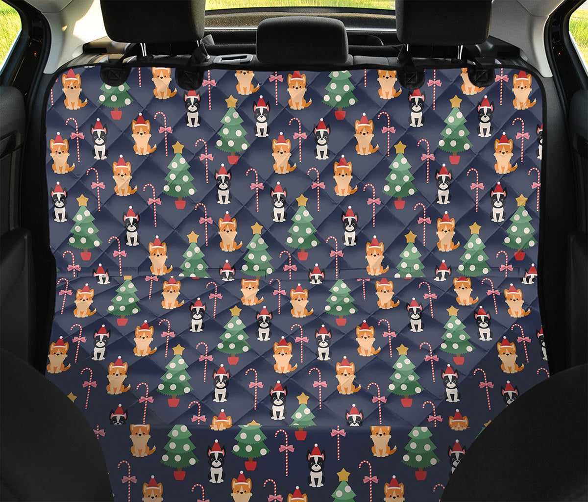 Christmas Boston Terrier And Corgi Print Pet Car Back Seat Cover