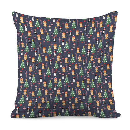 Christmas Boston Terrier And Corgi Print Pillow Cover
