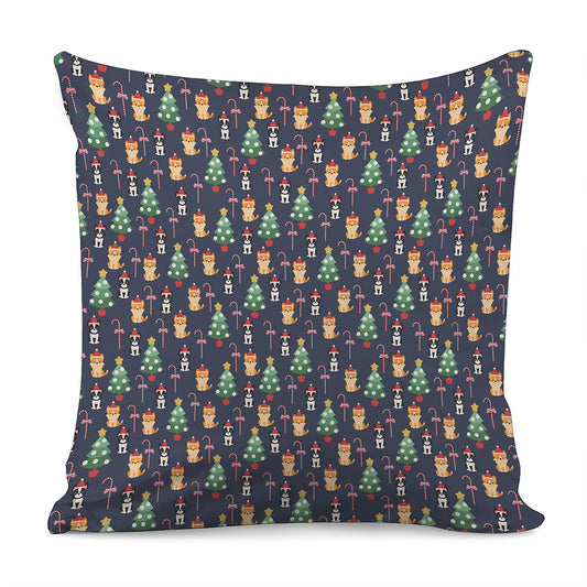 Christmas Boston Terrier And Corgi Print Pillow Cover