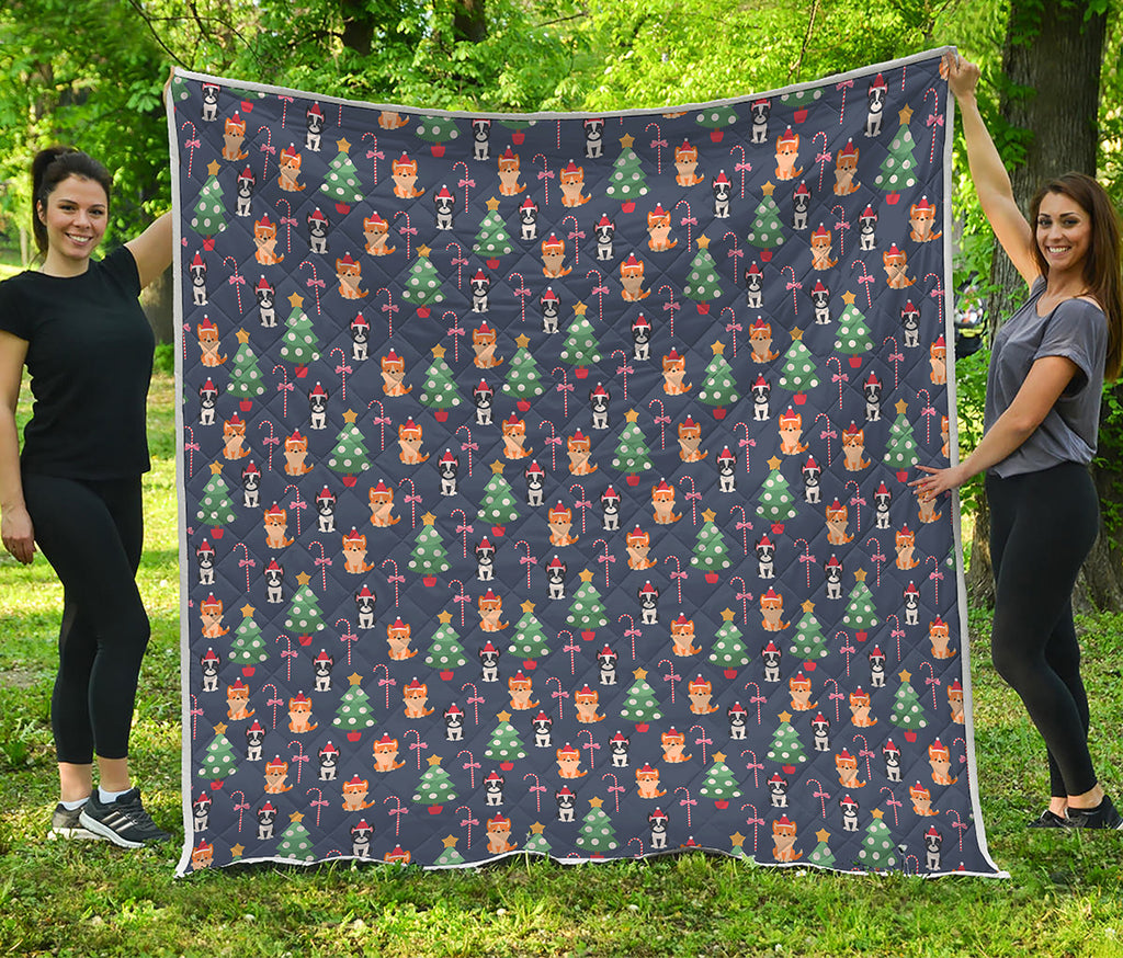 Christmas Boston Terrier And Corgi Print Quilt