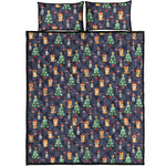 Christmas Boston Terrier And Corgi Print Quilt Bed Set