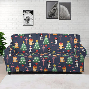 Christmas Boston Terrier And Corgi Print Sofa Cover