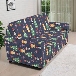 Christmas Boston Terrier And Corgi Print Sofa Cover