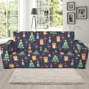 Christmas Boston Terrier And Corgi Print Sofa Slipcover