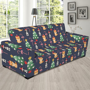 Christmas Boston Terrier And Corgi Print Sofa Slipcover