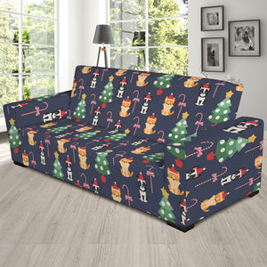 Christmas Boston Terrier And Corgi Print Sofa Slipcover