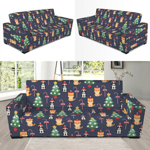 Christmas Boston Terrier And Corgi Print Sofa Slipcover