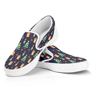 Christmas Boston Terrier And Corgi Print White Slip On Shoes