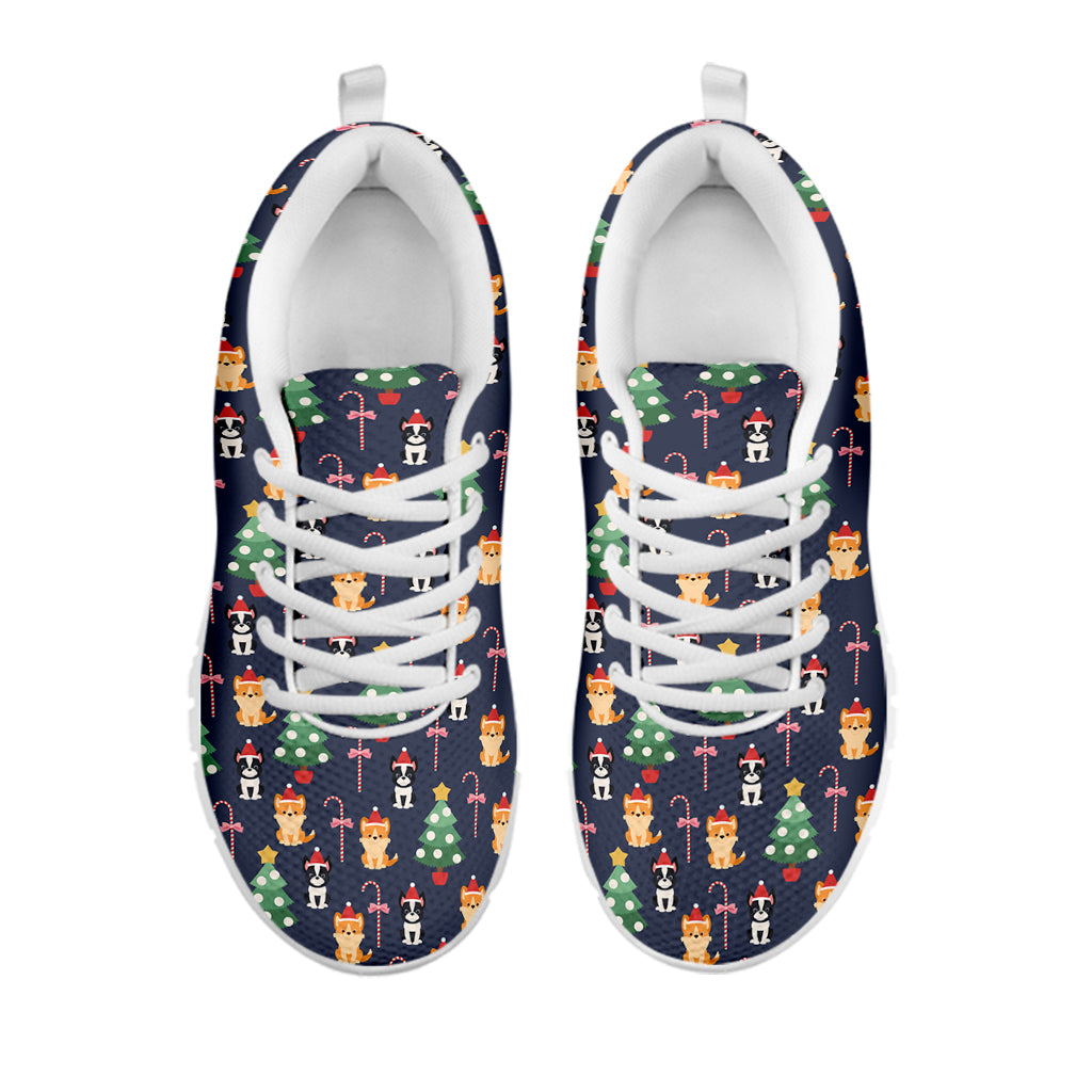 Christmas Boston Terrier And Corgi Print White Sneakers