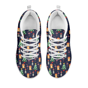 Christmas Boston Terrier And Corgi Print White Sneakers