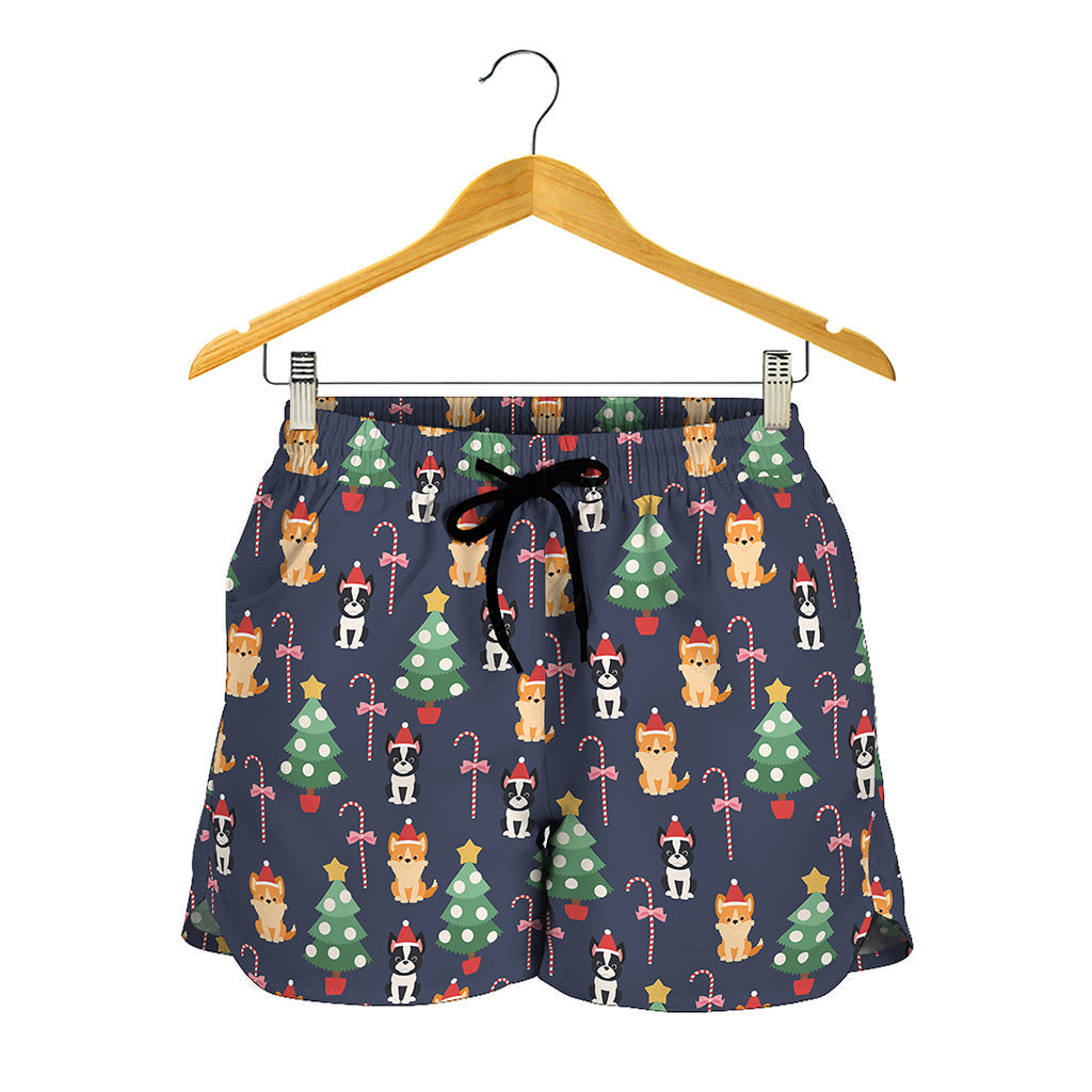 Christmas Boston Terrier And Corgi Print Women's Shorts