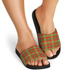 Christmas Buffalo Plaid Print Black Slide Sandals