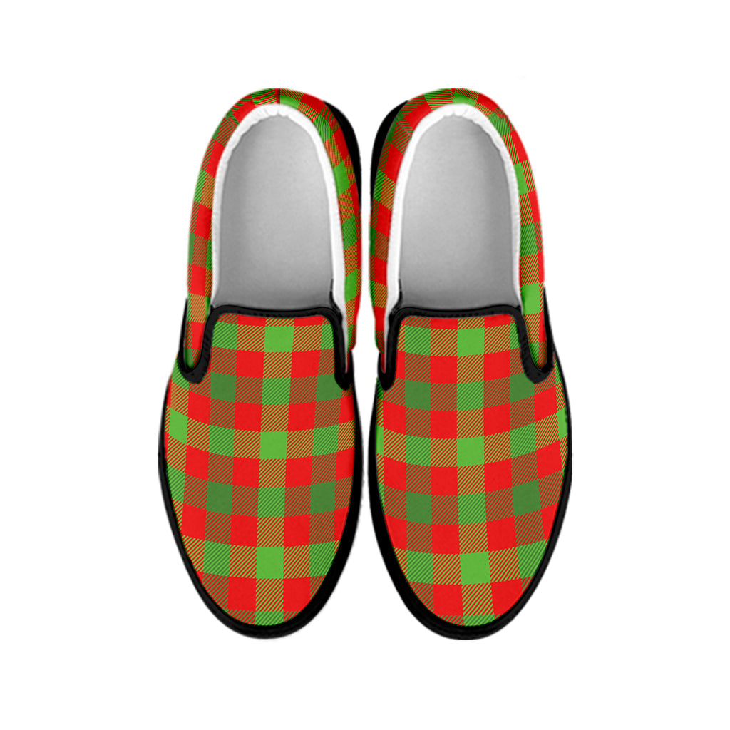 Christmas Buffalo Plaid Print Black Slip On Shoes