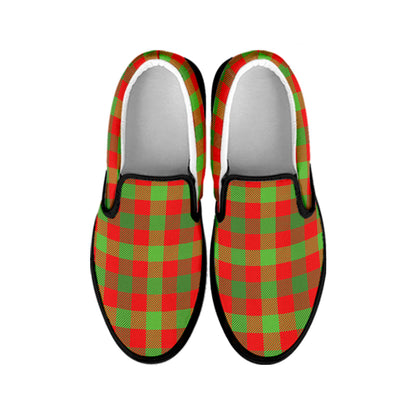 Christmas Buffalo Plaid Print Black Slip On Shoes