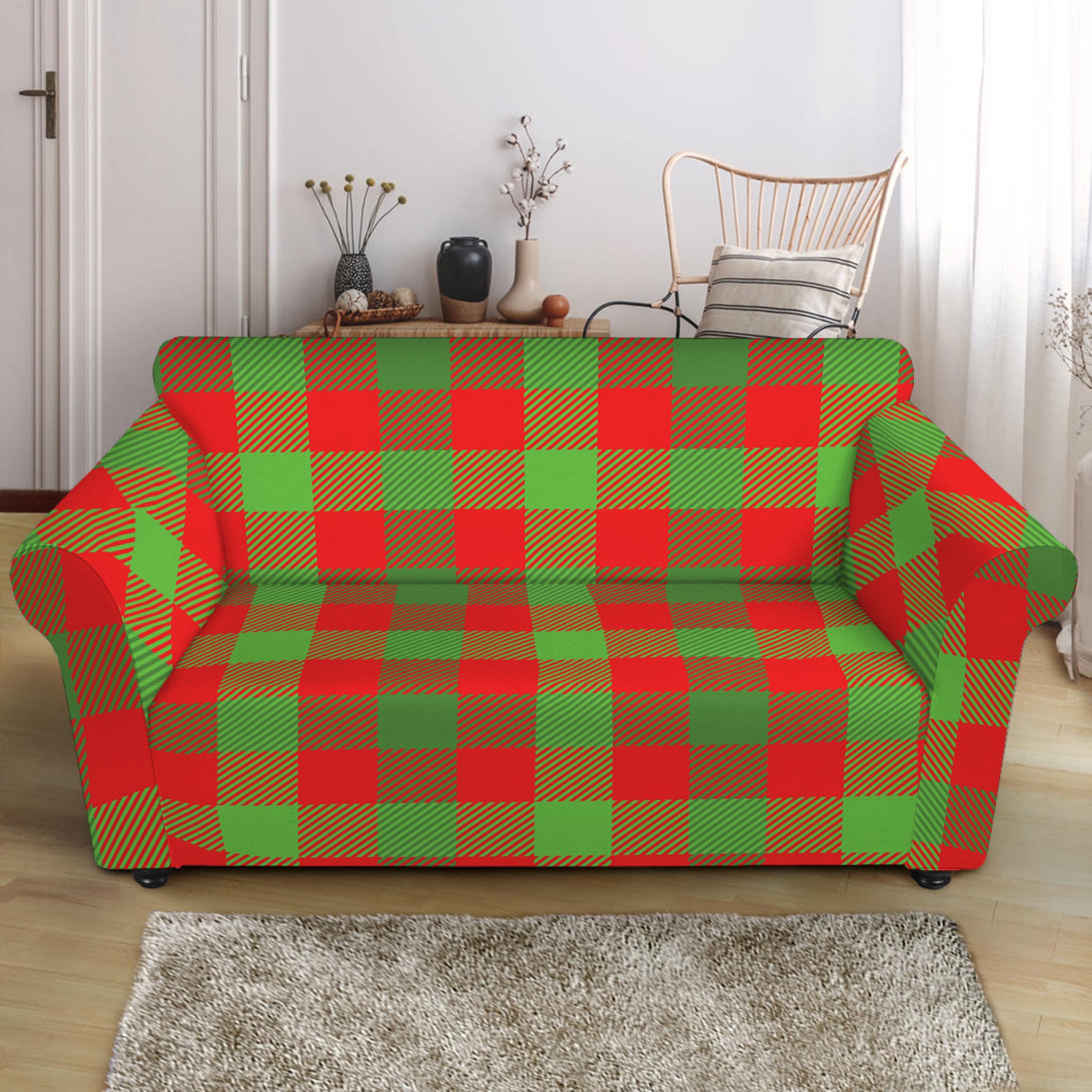 Christmas Buffalo Plaid Print Loveseat Slipcover