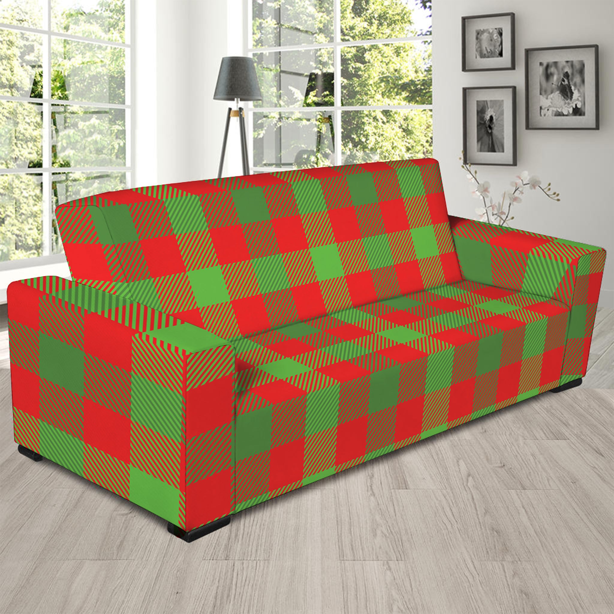 Christmas Buffalo Plaid Print Sofa Slipcover