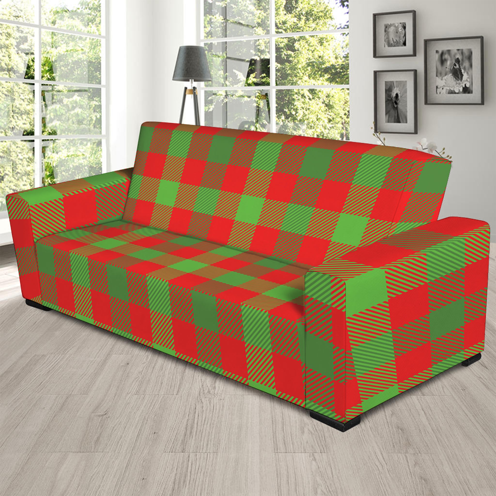 Christmas Buffalo Plaid Print Sofa Slipcover