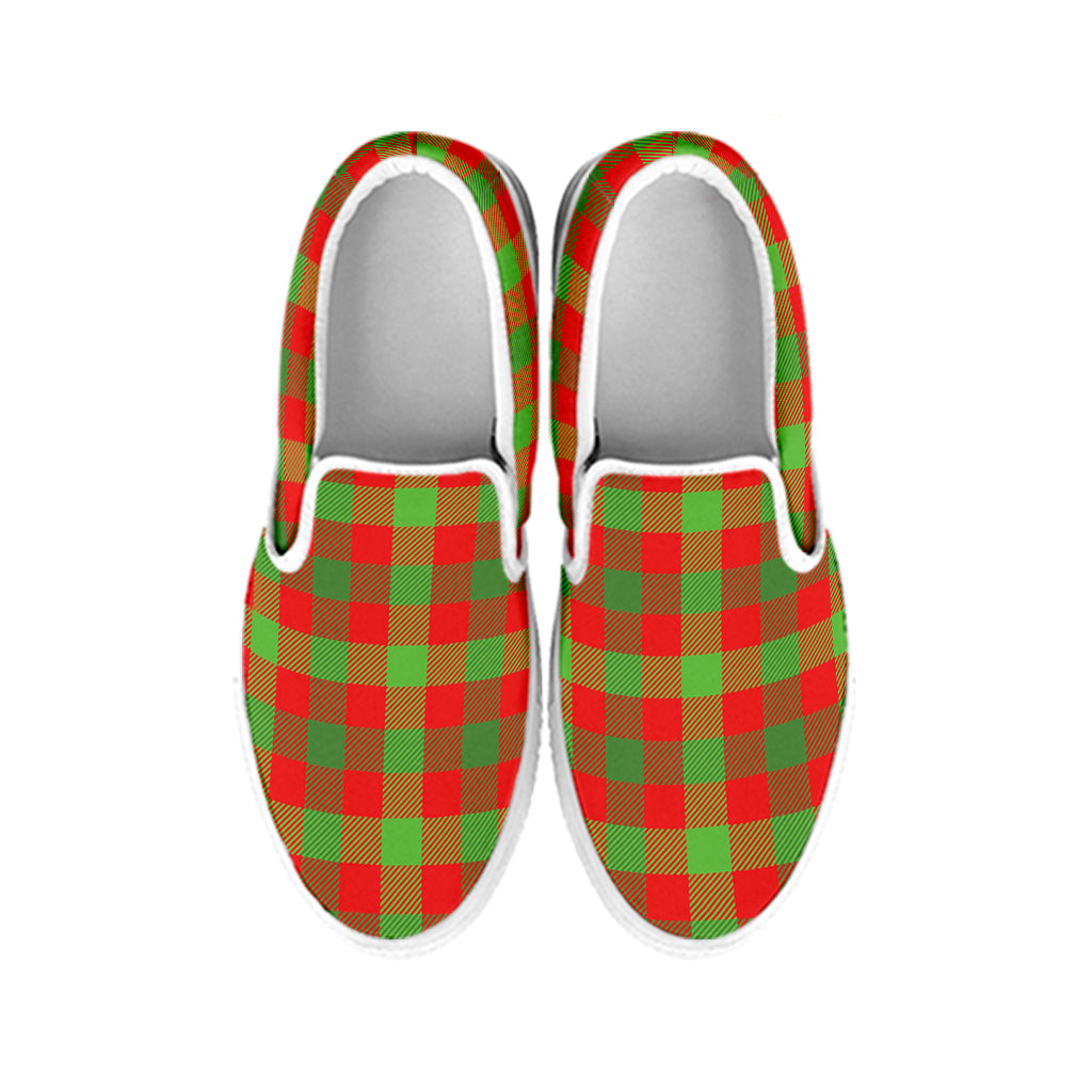 Christmas Buffalo Plaid Print White Slip On Shoes