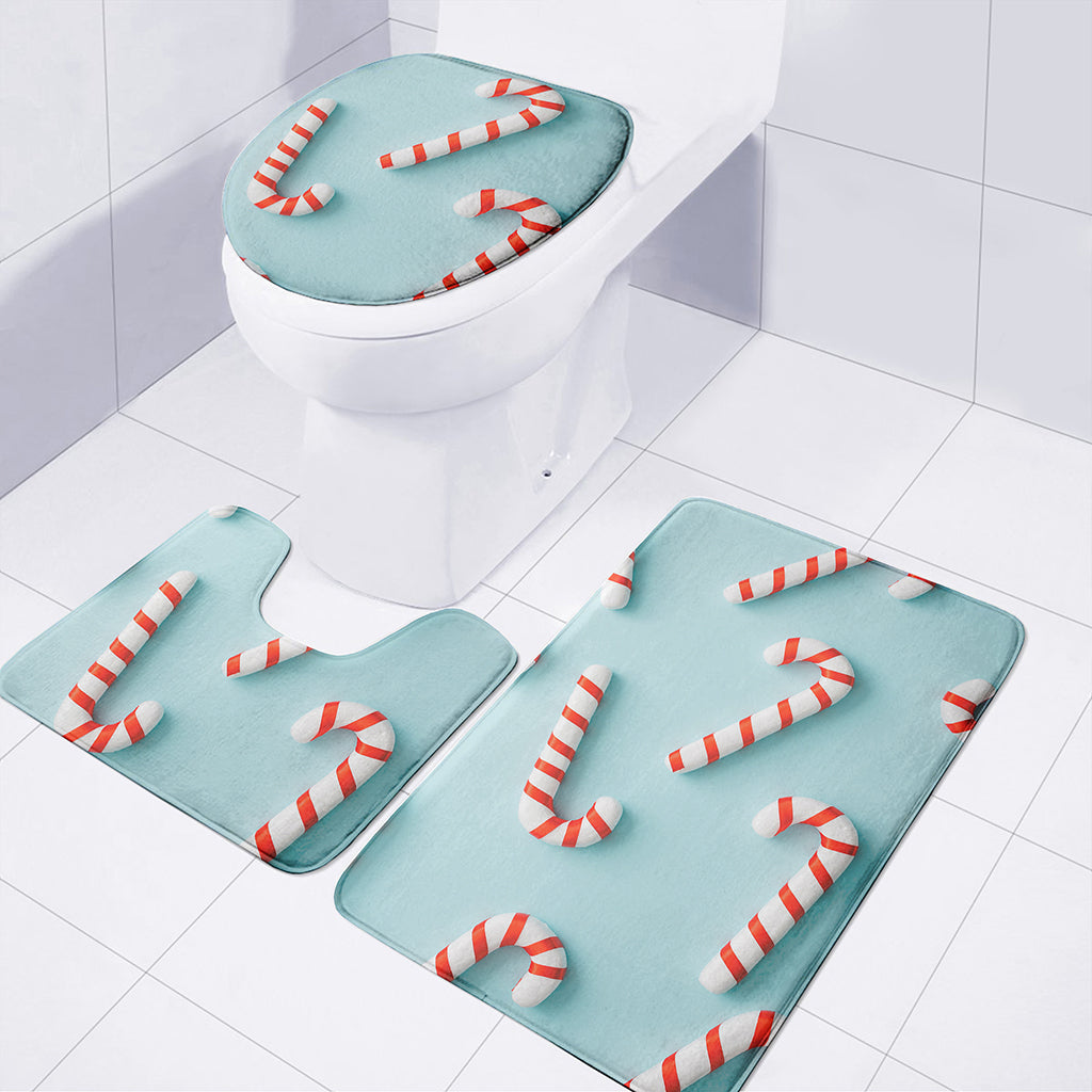 Christmas Candy Candies Pattern Print 3 Piece Bath Mat Set