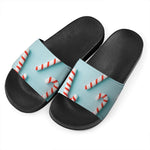 Christmas Candy Candies Pattern Print Black Slide Sandals