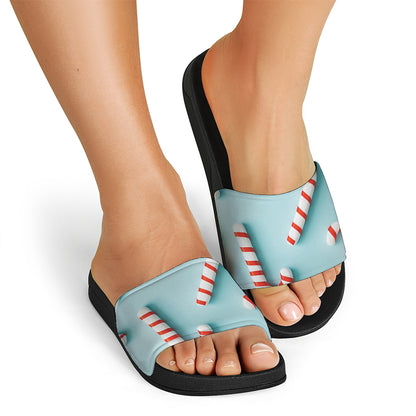 Christmas Candy Candies Pattern Print Black Slide Sandals