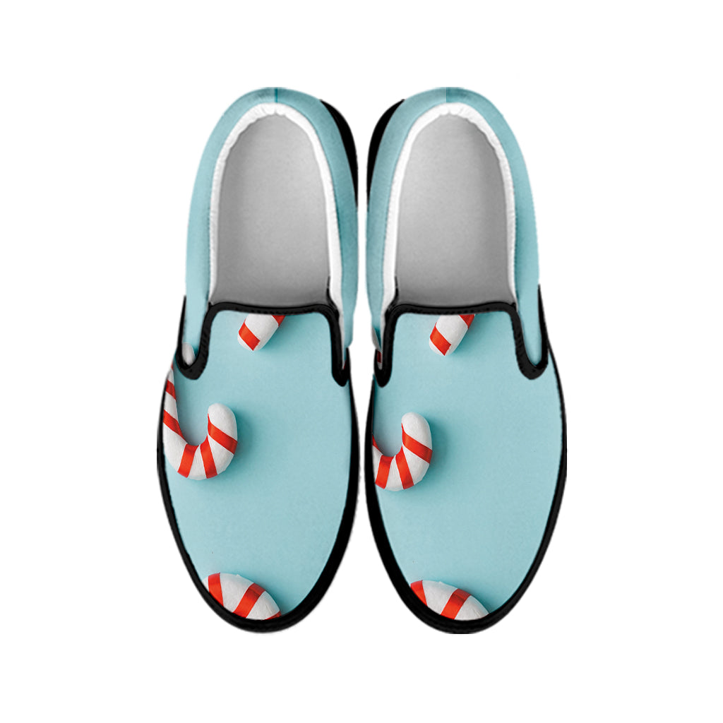 Christmas Candy Candies Pattern Print Black Slip On Shoes