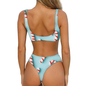 Christmas Candy Candies Pattern Print Front Bow Tie Bikini