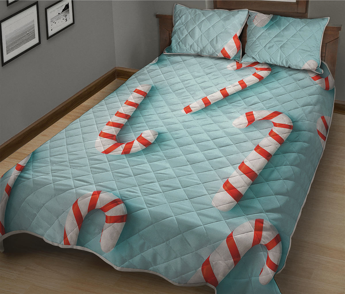 Christmas Candy Candies Pattern Print Quilt Bed Set