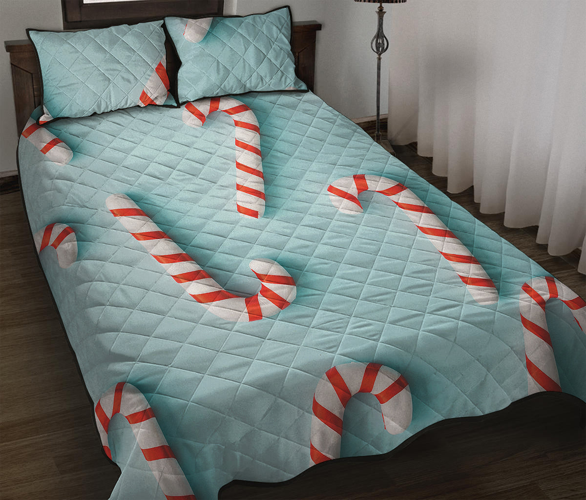 Christmas Candy Candies Pattern Print Quilt Bed Set