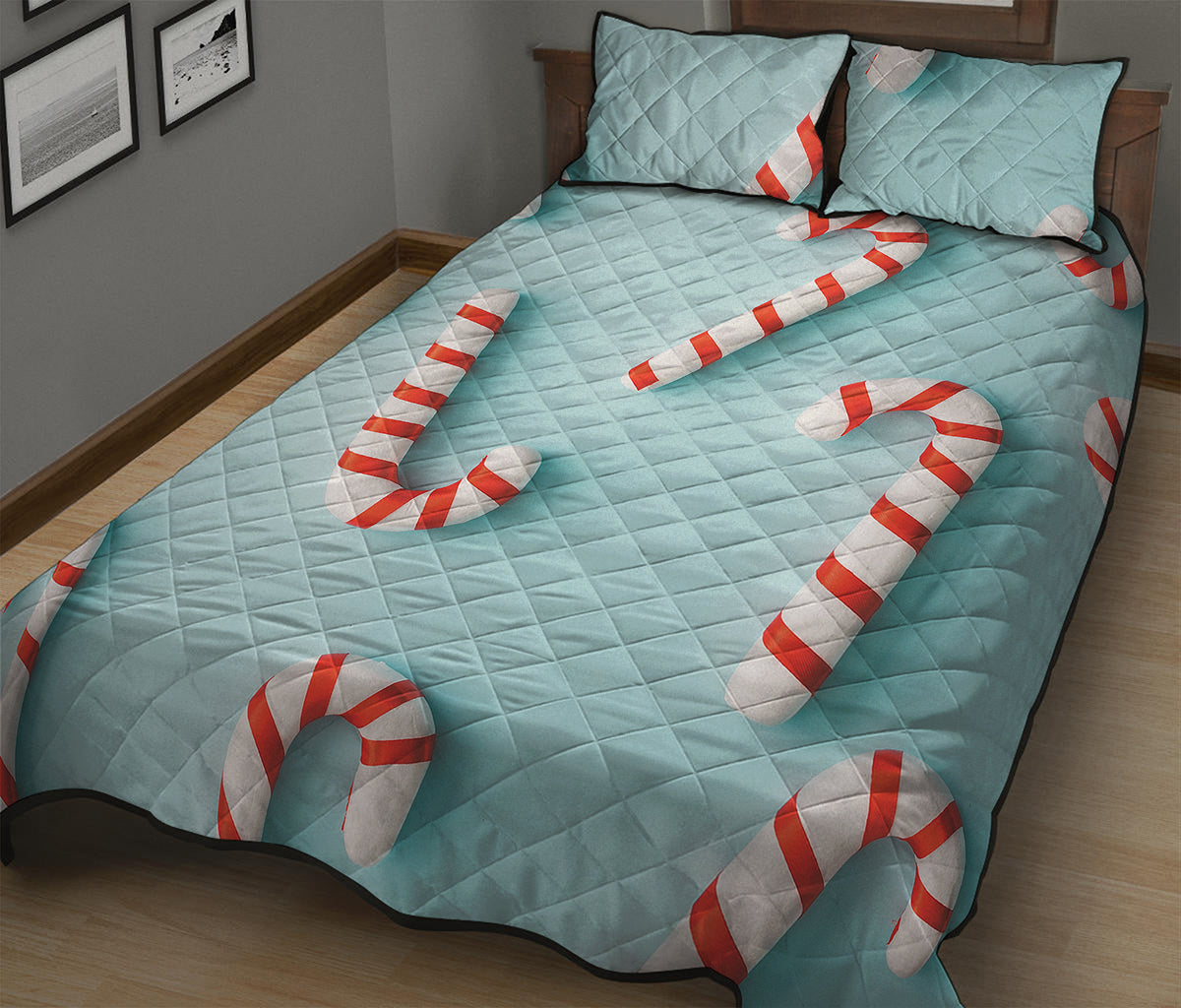 Christmas Candy Candies Pattern Print Quilt Bed Set