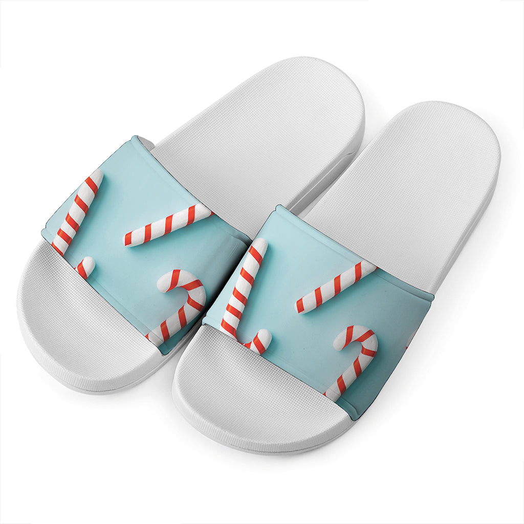 Christmas Candy Candies Pattern Print White Slide Sandals