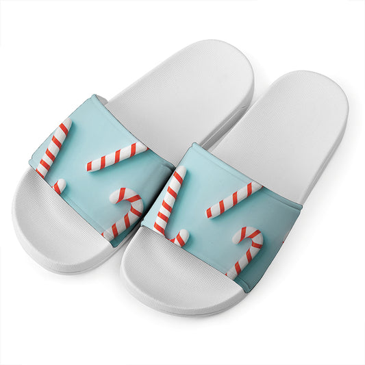 Christmas Candy Candies Pattern Print White Slide Sandals