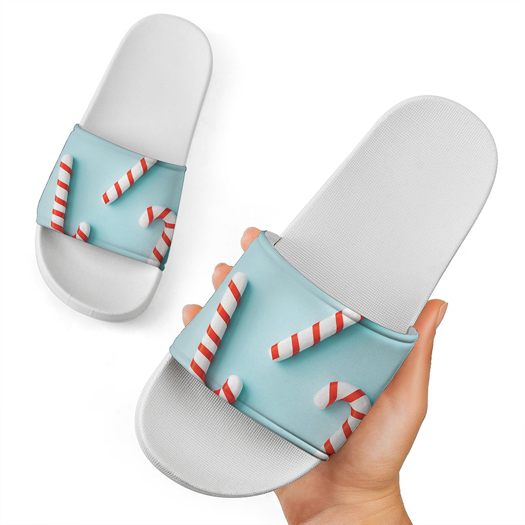 Christmas Candy Candies Pattern Print White Slide Sandals