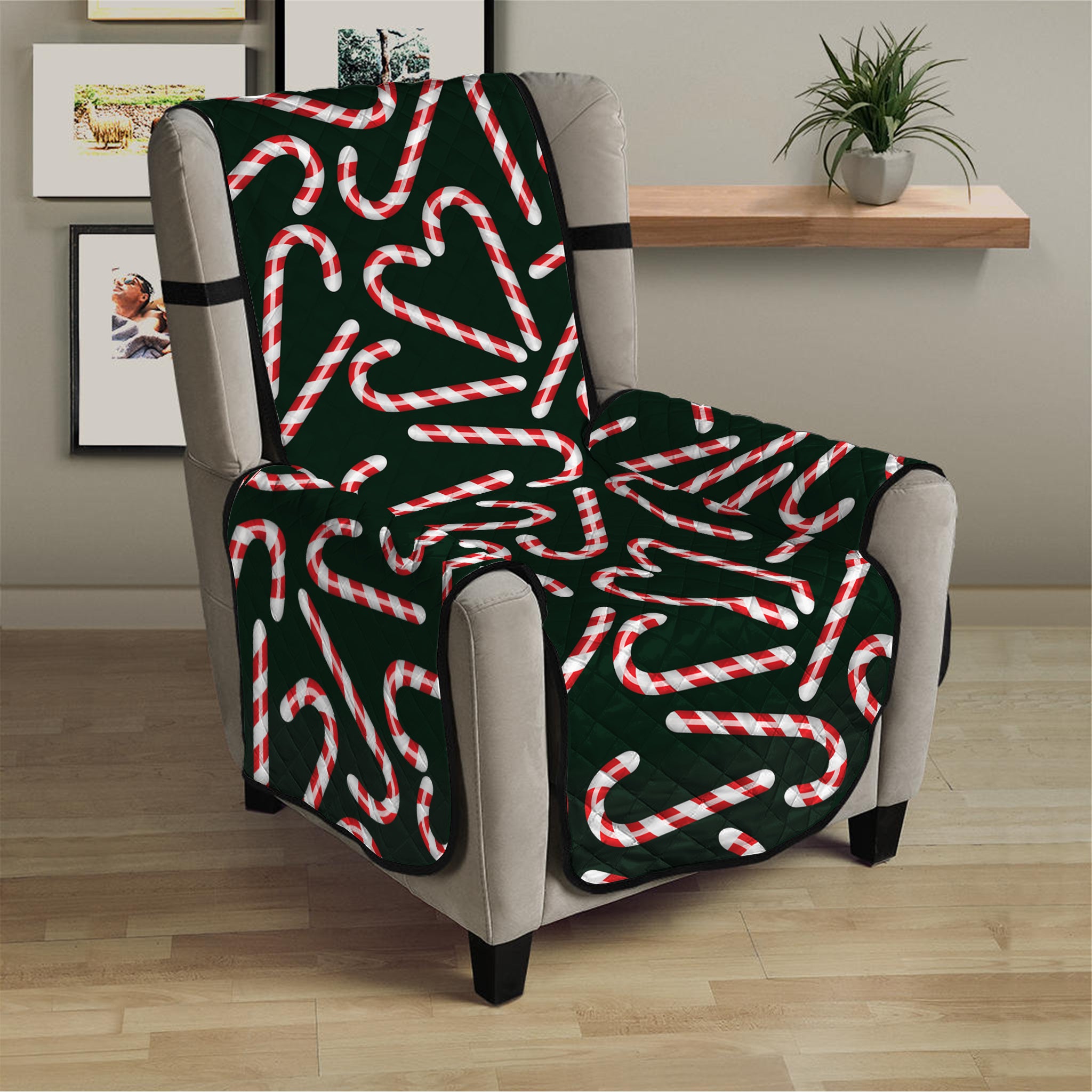 Christmas Candy Cane Pattern Print Armchair Protector