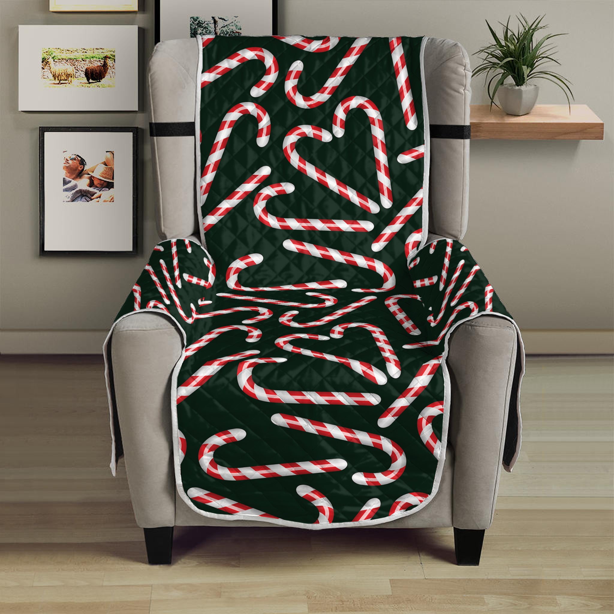 Christmas Candy Cane Pattern Print Armchair Protector