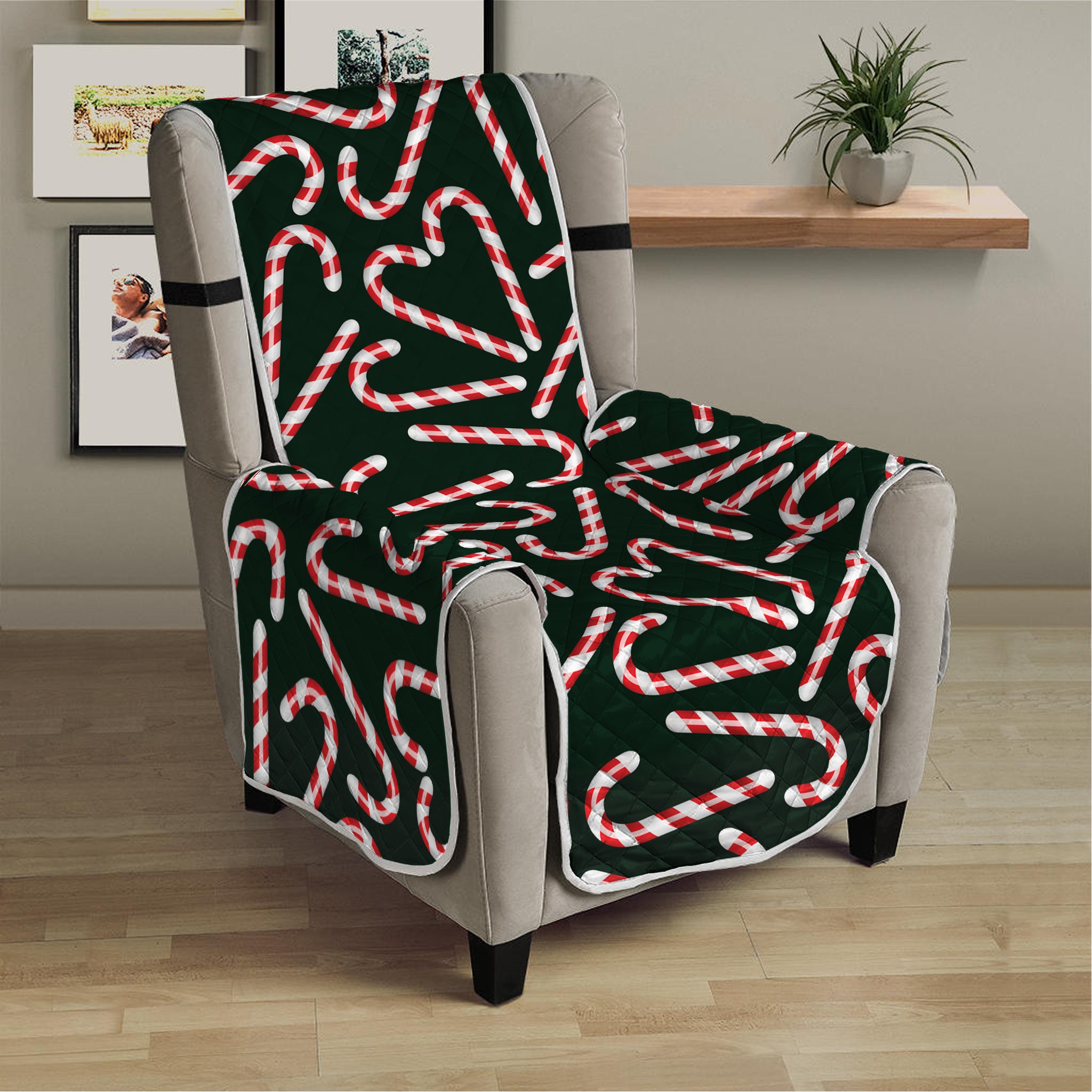 Christmas Candy Cane Pattern Print Armchair Protector