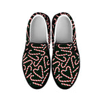 Christmas Candy Cane Pattern Print Black Slip On Shoes