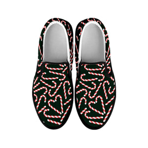 Christmas Candy Cane Pattern Print Black Slip On Shoes