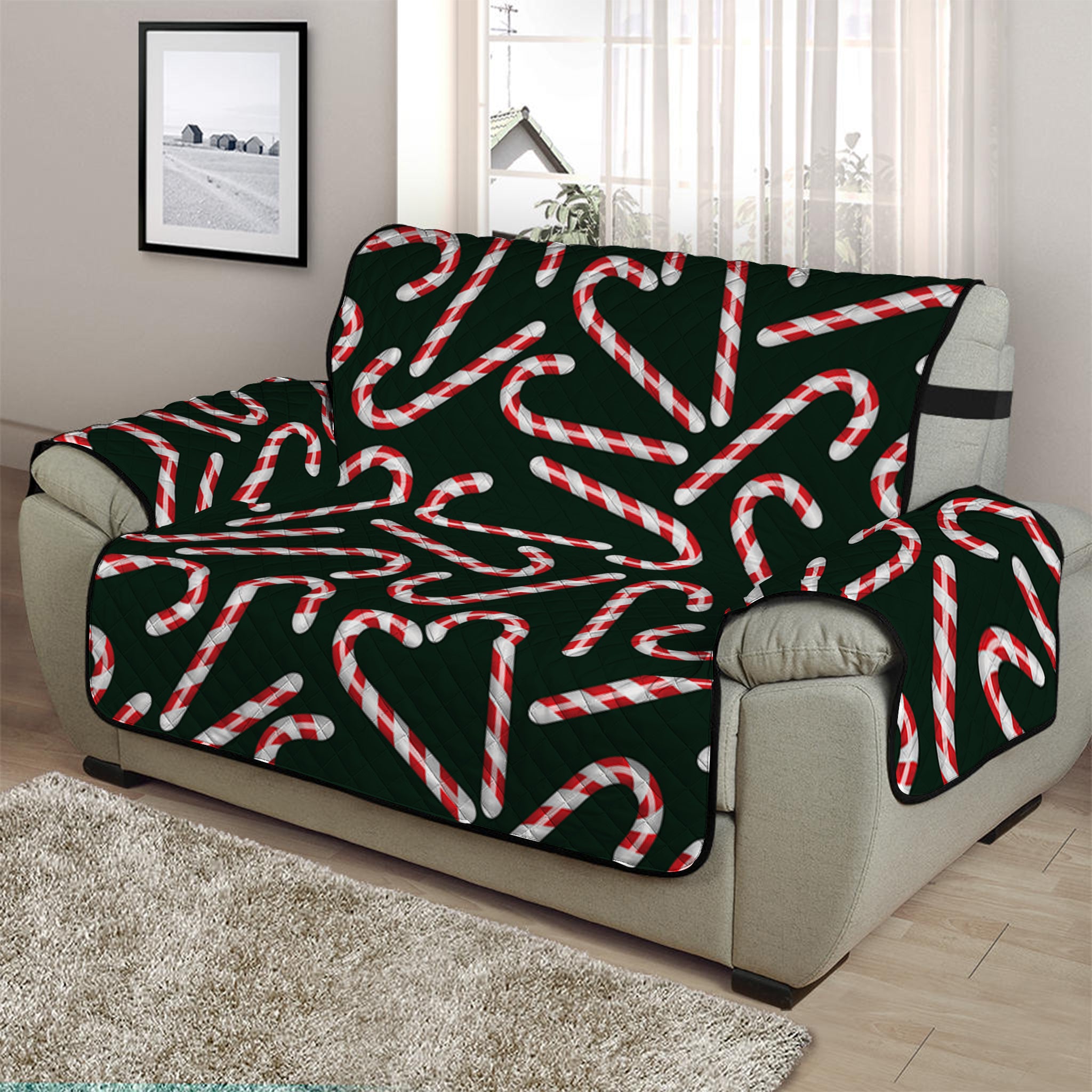 Christmas Candy Cane Pattern Print Half Sofa Protector