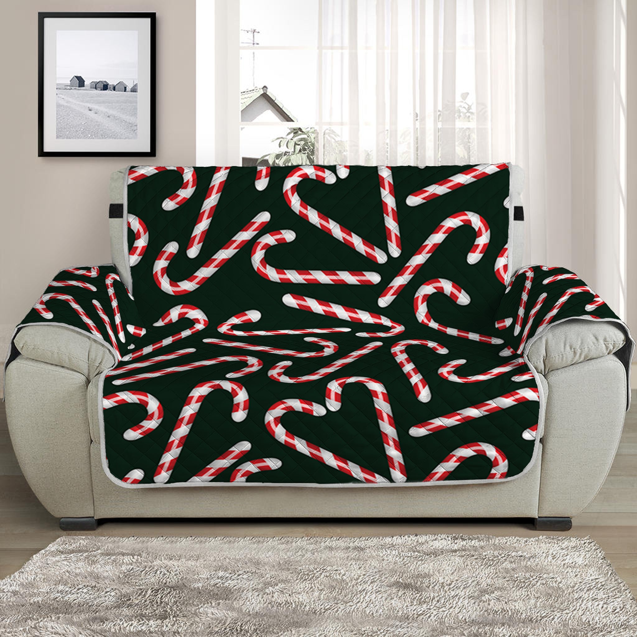 Christmas Candy Cane Pattern Print Half Sofa Protector