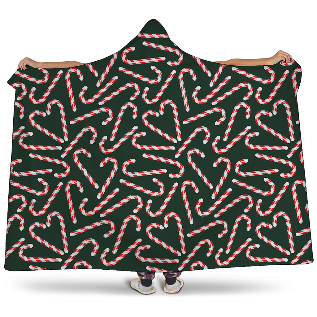 Christmas Candy Cane Pattern Print Hooded Blanket