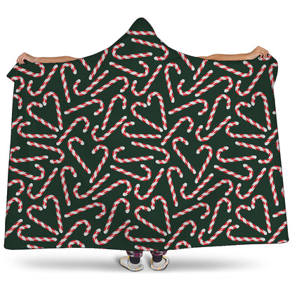 Christmas Candy Cane Pattern Print Hooded Blanket