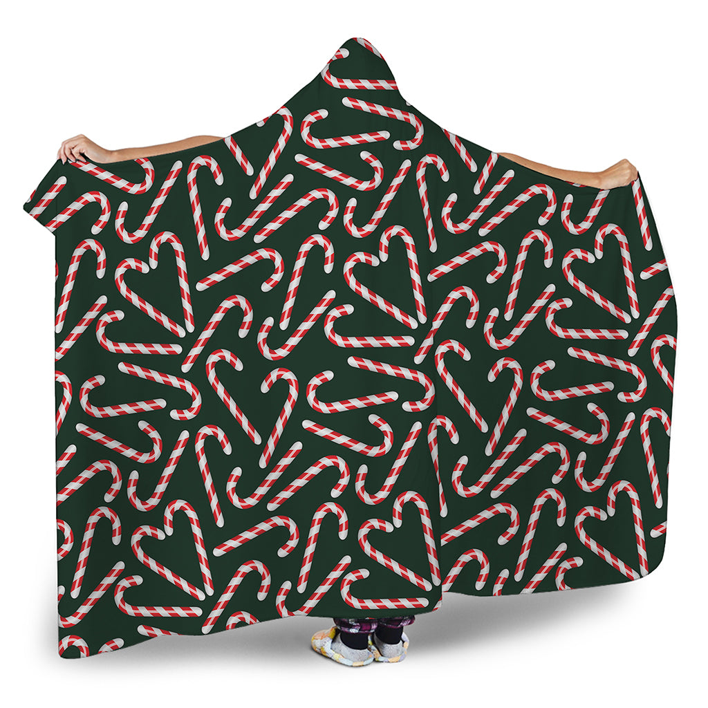 Christmas Candy Cane Pattern Print Hooded Blanket