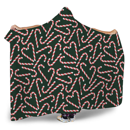 Christmas Candy Cane Pattern Print Hooded Blanket